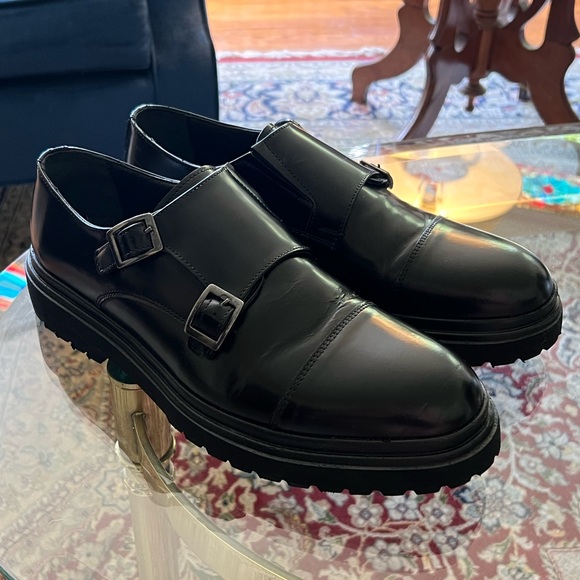 Double Monk Strap Black Leather Shoes - Picture 2 of 8